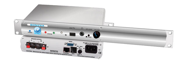 SONIFEX PS-AMPS DECODEUR AUDIO STREAMER PRO IP sur audio, 2x sorties HP, install.en rack