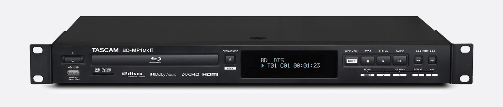 TASCAM BD-MP1 BLU-RAY LECTEUR Blue-ray/DVD/CD/SD/USB,  sort.symétrique/HDMI,sort.7.1, install.rack 1U